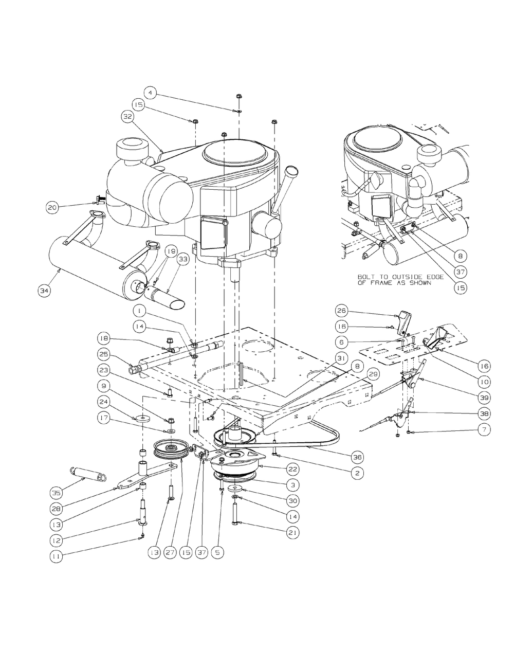 Engine Assembly Diagram and Parts List for M54-KW 53AI8CTW750-23HP-OHV Cub Cadet Lawn Tractor